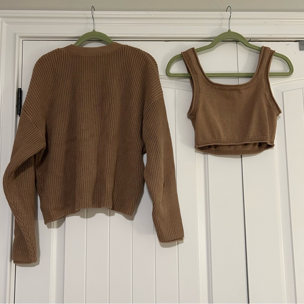 Reformation Set The Elke Organic Cotton Cardigan Tan Medium - Picture 6 of 9